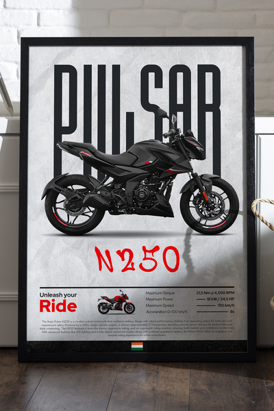 Duvarda Αφίσα Bajaj Pulsar N250 με μαύρο ξύλινο πλαίσιο, διακοσμητικός πίνακα...