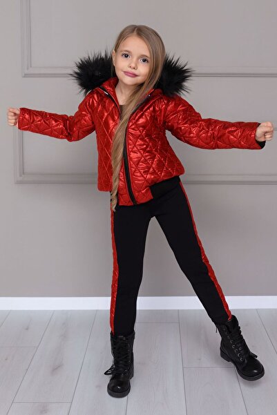 KOKOŞ BEBEK Girl's Quilted Jacket & Striped Tracksuit 2-Piece Set – Age 2/12