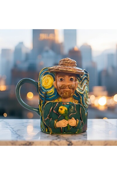 MAKARON SANAT Vincent Van Gogh Ressam Özel Tasarım Polimer Kil Kupa Bardak
