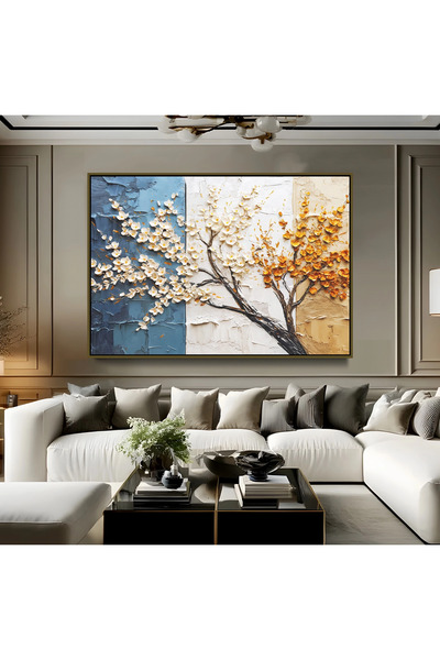 EMYA HOME Colorful Tree Canvas Painting with Bronze Metal Frame
