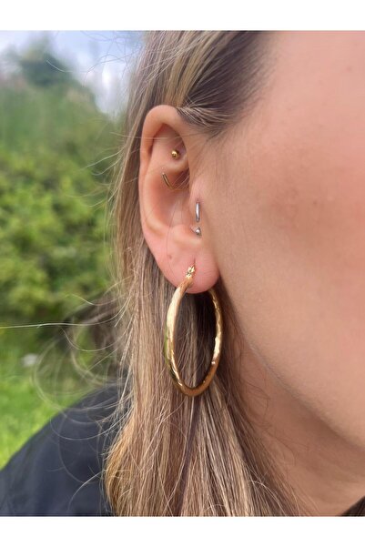 Glowy&Co. Klasik Işıltı 14K Altın Rengi Kaplama Kararmaz Çelik Halka Küpe