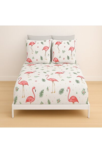 Ezgi ملاءة سرير مزدوجة مرنة منقوشة مقاس 180 × 200 وغطاءين للوسادة