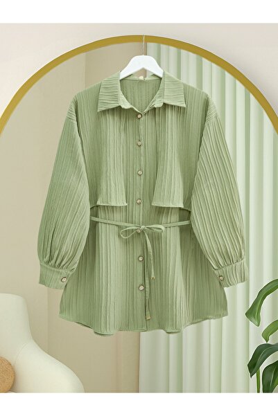 HİJABAYA Beli Bağlamalı Bolero Detaylı Taşlı Düğmeli Gömlek