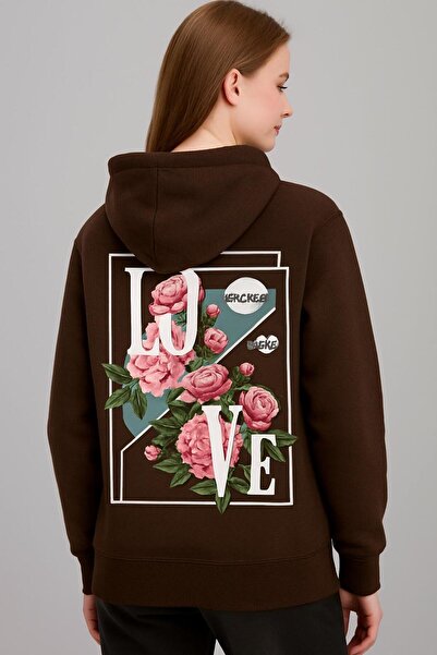 MELOOX Love Slogan Floral Print Hooded Sweatshirt – Unisex Casual Fashion