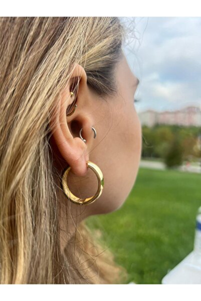 Glowy&Co. Altın Zarafet Kararmaz Çelik Kalın Halka Küpe