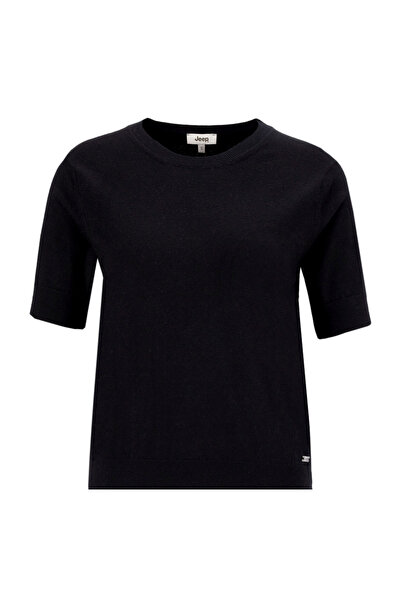 Jeep Bisiklet Yaka Basic Düz Örgü Desenli Siyah Kazak Kadın J5WL-KZK7130