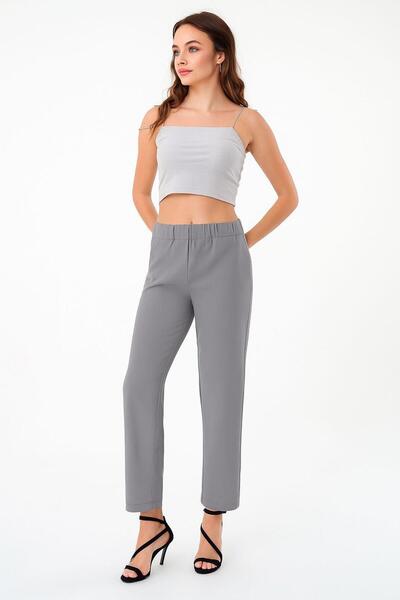 Hazel Women's Gray Slim Fit Trousers with Elastic Waist