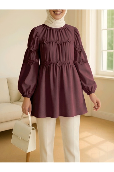 HİJABAYA Τονίκ από ποπλίνα με λεπτομέρεια μαργαρίτα και λαστιχένια μανίκια