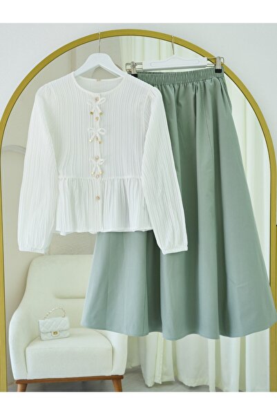 HİJABAYA Μπλούζα με λάστιχο στο μπροστινό μέρος με λεπτομέρεια φιόγκου και κουμπιά