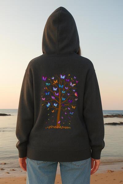 MELOOX Butterfly Tree Graphic Printed Oversize Hooded Sweatshirt – Unisex