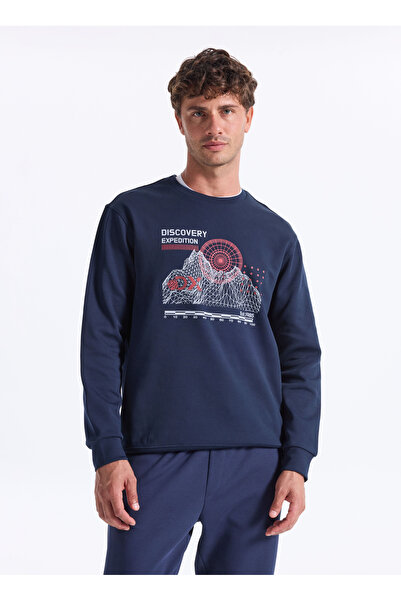 Discovery Expedition D5WM-SWT3799 Lacivert Bisiklet Yaka Relaxed Baskılı Erke...