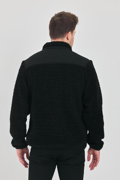 DAMGA JEANS Men's Basic Winter Thick Black Loose Plush Jacket