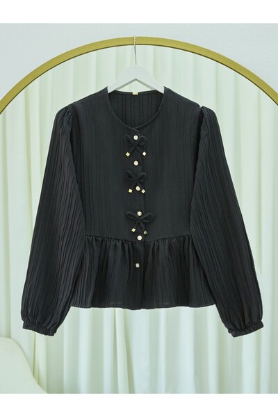 HİJABAYA Блуза с панделка отпред, копчета и еластични ръкави