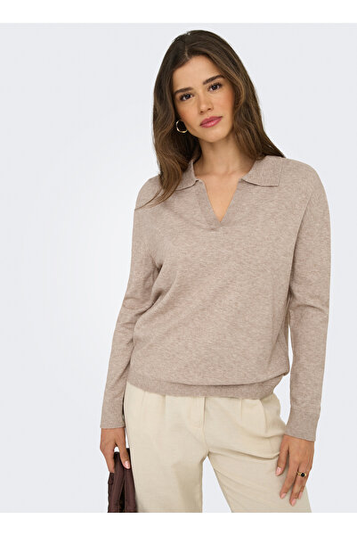 ONLY V-образно деколте, удобен, едноцветен, отворен пуловер за кафе, дамски ONLIBI LS POLO PULLOVER KNT NCA