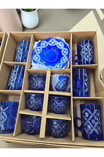 AYZ HOME Cut Crystal Glass Tea and Mirra Set - Arabic Coffee Set Tea Set 18 Pieces for 6 People