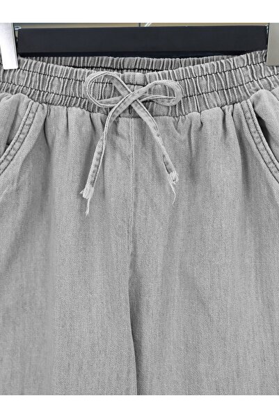 HİJABAYA Beli Lastikli Cepli Bol Paça Kot Pantolon