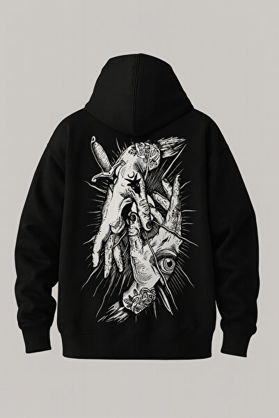 CLASSY.MODA Φούτερ με κουκούλα και τσέπη καγκουρό, υπερμεγέθη, με γραφικό στά...