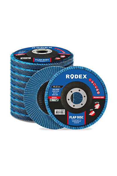Rodex Flap Disc, With Zirconium Oxide, 10Pcs, For Steel, Plastic, 115X22Mm, Grit P36, Max Rpm 1