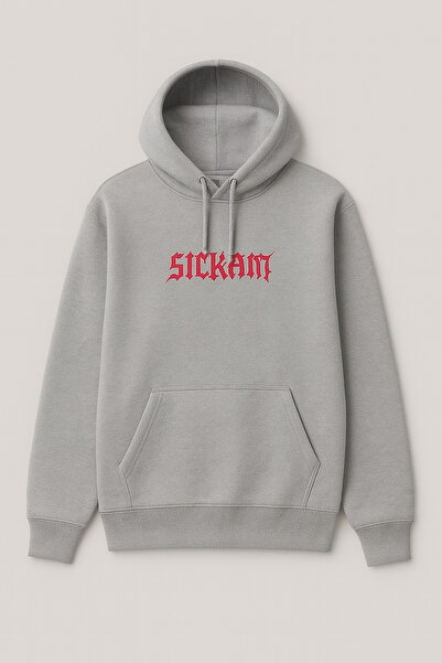 CLASSY.MODA Oversized Sweatshirt with Hood and Kangaroo Pocket, Front with Sickam Lettering, Back with Scream Spider Print