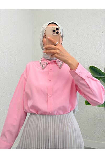 HİJABAYA Φαρδύ πουκάμισο με κουμπιά και λεπτομέρεια από πέτρα στο λαιμό