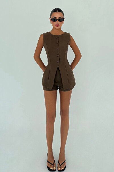 Eyyo Brown Loutra Mini Shorts Set Ate-3004