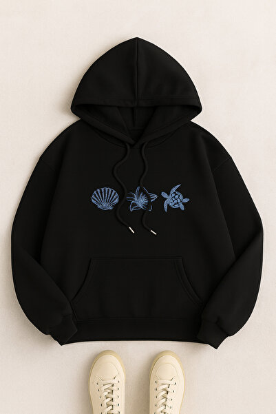 CLASSY.MODA Φούτερ με κουκούλα και τσέπη καγκουρό, υπερμεγέθη, με στάμπα με κ...