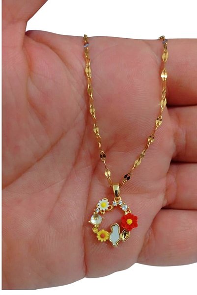 Satış Diyarı Daisy Figured Zircon Stone Gold Color Chain Women's Necklace Non-Tarnish Steel Necklace