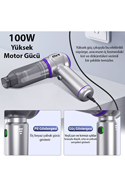 EZERE 16000pa Güçlü Portatif Vakumlu Kablosuz Üflemeli Mini Araç Süpürgesi