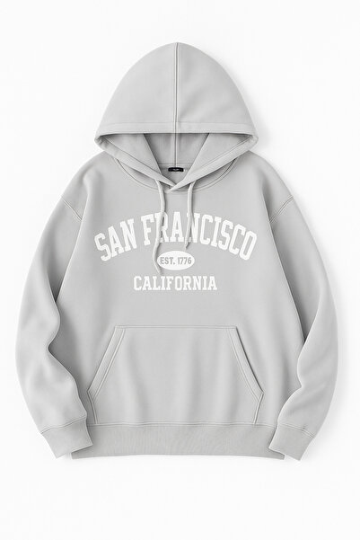 CLASSY.MODA سترة رياضية فضفاضة بقلنسوة وجيب كنغر مع كتابة سان فرانسيسكو كاليفورنيا على الجهة الأمامية، مريحة للارتداء اليومي