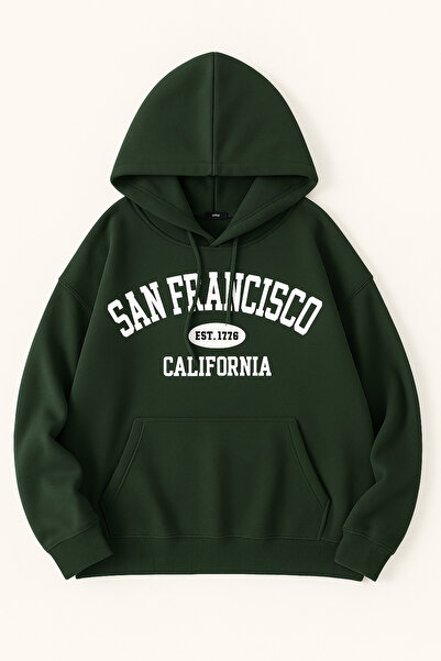 CLASSY.MODA سترة رياضية فضفاضة بقلنسوة وجيب كنغر مع كتابة سان فرانسيسكو كاليفورنيا على الجهة الأمامية، مريحة للارتداء اليومي