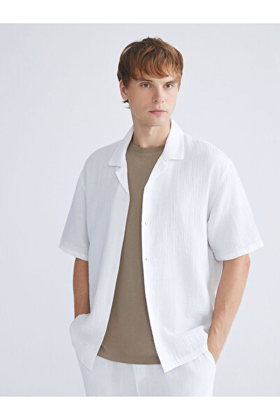 LC Waikiki New Season Comfortable Fit Resort Collar Short Sleeve Muslin Men's Shirt