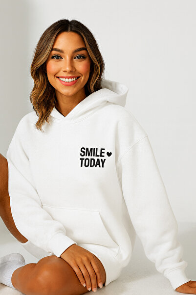 CLASSY.MODA Γυναικείο φούτερ με κουκούλα και τσέπη καγκουρό, oversize, με κείμενο SMILE TODAY στο μπροστινό μέρος, άνετο καθημερινό στυλ