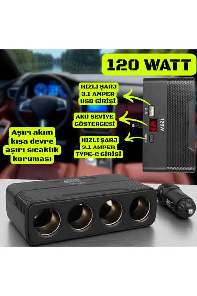 nelerbulurum TÜM ARAÇLARA UYUMLU HIZLI ŞARJ TYPE-C VE USB'Lİ AKÜ SEVİYE GÖSTE...