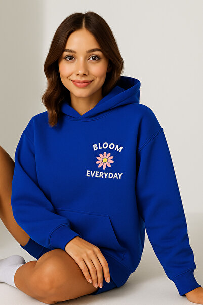 classy moda سترة نسائية كبيرة الحجم بقلنسوة وجيب كنغر مطبوع عليها زهور BLOOM ...