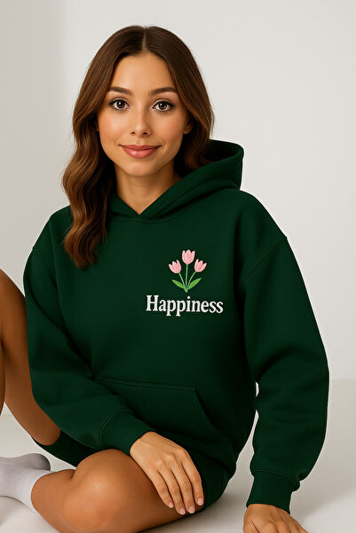 CLASSY.MODA Γυναικείο φούτερ με κουκούλα και τσέπες καγκουρό, oversize, μπροσ...