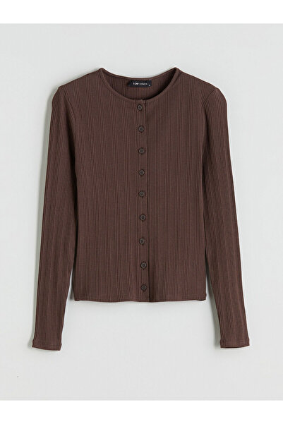 LC Waikiki Kahverengi Bisiklet Yaka Kadın Hırka