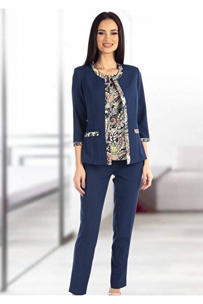 AD Fashion Costum elegant albastru inchis cu bluza si pantalon 39SBP64i1463 -...