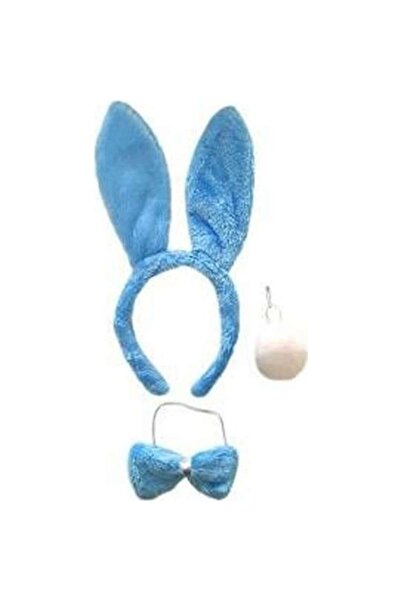 ForWhat Set de papion cu coroană de iepure albastru cu coadă cu pompon pentru...