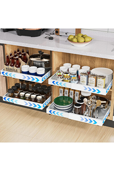 Elindor Organizator de sertare multifuncțional, cu adeziv, suport metalic, 32-53x42x8 cm, alb