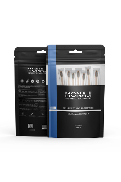 MONAJI Prepasted Toothbrush - Bamboo Wood | Pack of 10