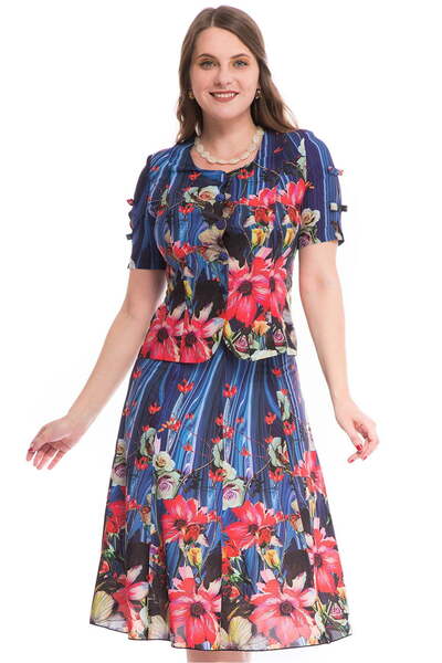 AD Fashion Compleu elegant de vara cu sacou si fusta imprimate floral pe fond...