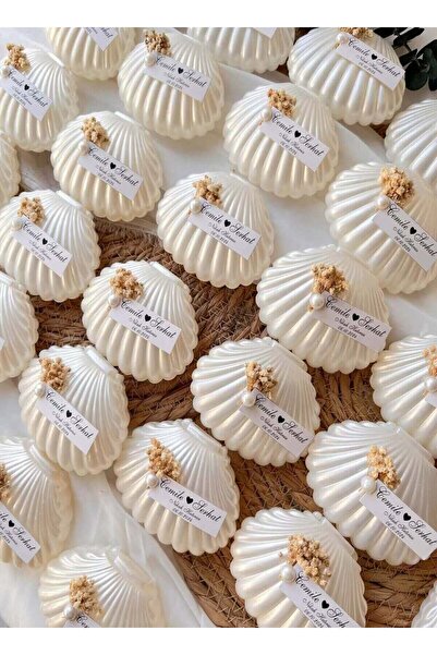 Modernsoft 12 Adet İstiridye Mum, Cipso Çiçek ve Etiket Detaylı. Düğün, Nişan...