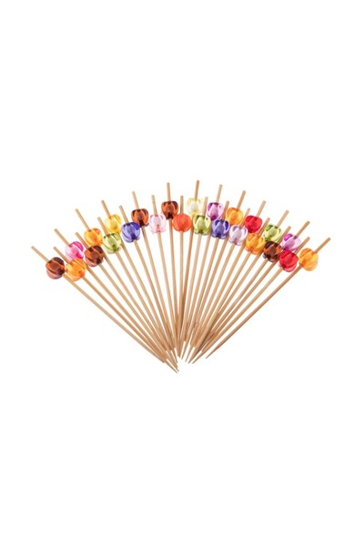 ORIAN Date sticks and wooden jewelry with colored beaded handle, 25 piecesC