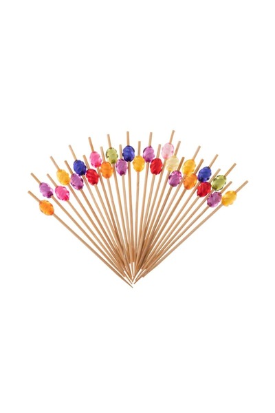 ORIAN Date sticks and wooden jewelry with colored beaded handle, 25 pieces