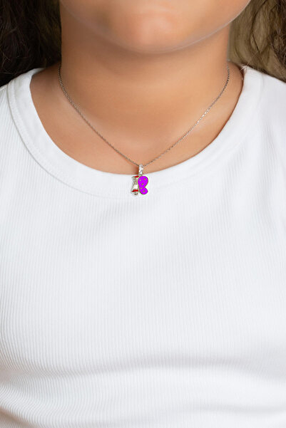 So CHIC... Kelebek Figürlü 18 Ayar Beyaz Altın Kaplama Gümüş 33 Cm Çocuk Kolye