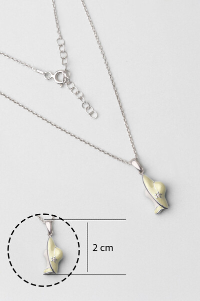 So CHIC... Renkli Lady 18 Ayar Beyaz Altın Kaplama 33 Cm Gümüş Çocuk Kolye