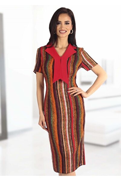 AD Fashion Rochie conica cu revere rosu uni 102R1569i1569 - 38 EU