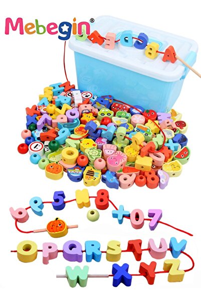 MEBEGIN 95 قطعة من ألعاب خرز الربط الخشبية مع صندوق تخزين، ألعاب تعليمية مبكر...
