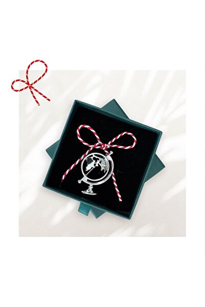 Pursehuit Broșă argintie, formă de glob, cu șnur de mărțișor și cutie cadou, ...