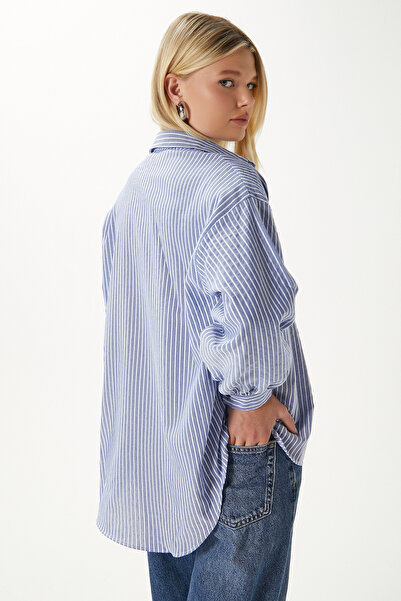 Ritnice Kadın Hayes Mavi Çizgili Oversize Gömlek